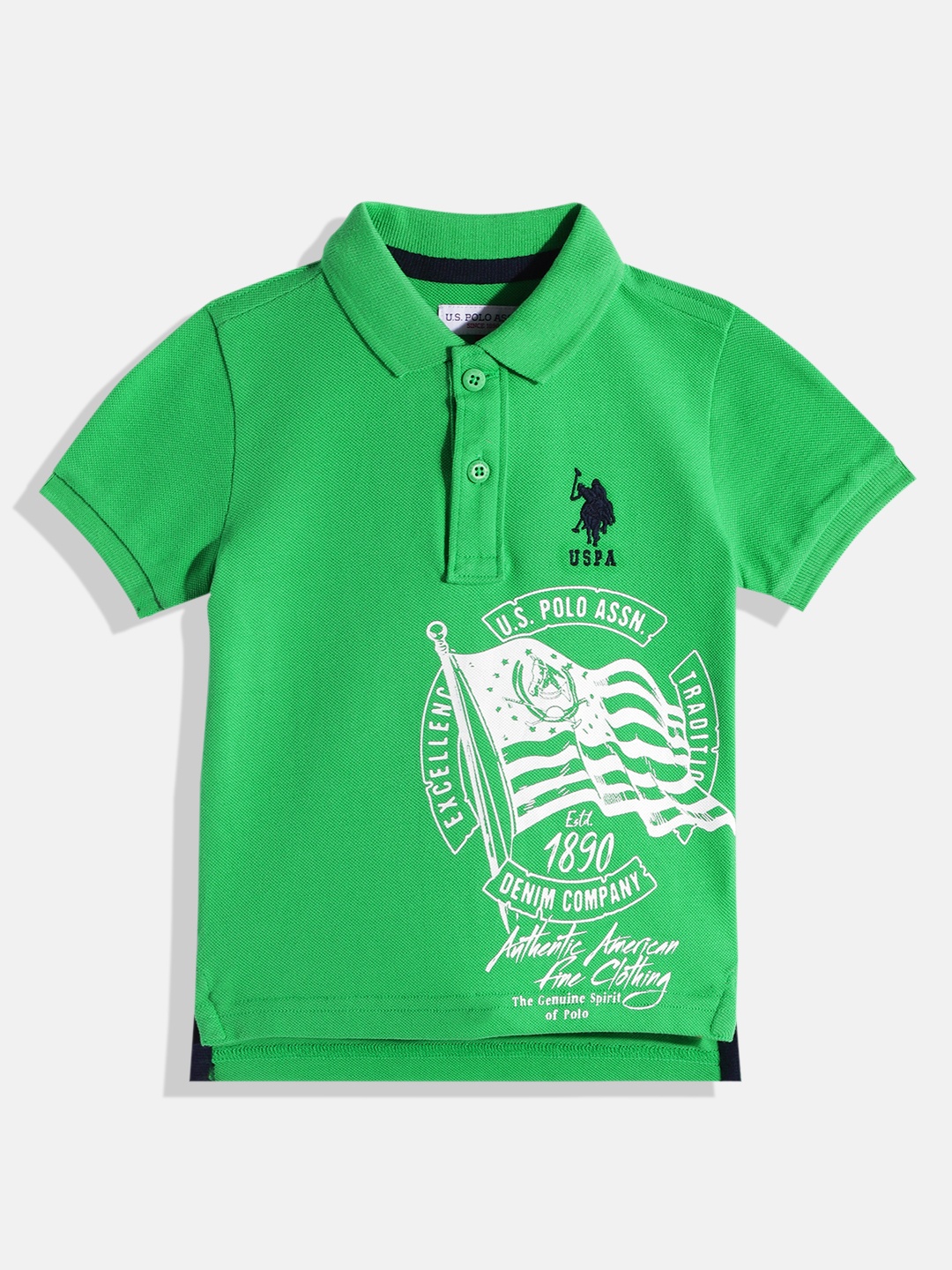 

U.S. Polo Assn. Kids Boys Printed Polo Collar Pure Cotton T-shirt, Green