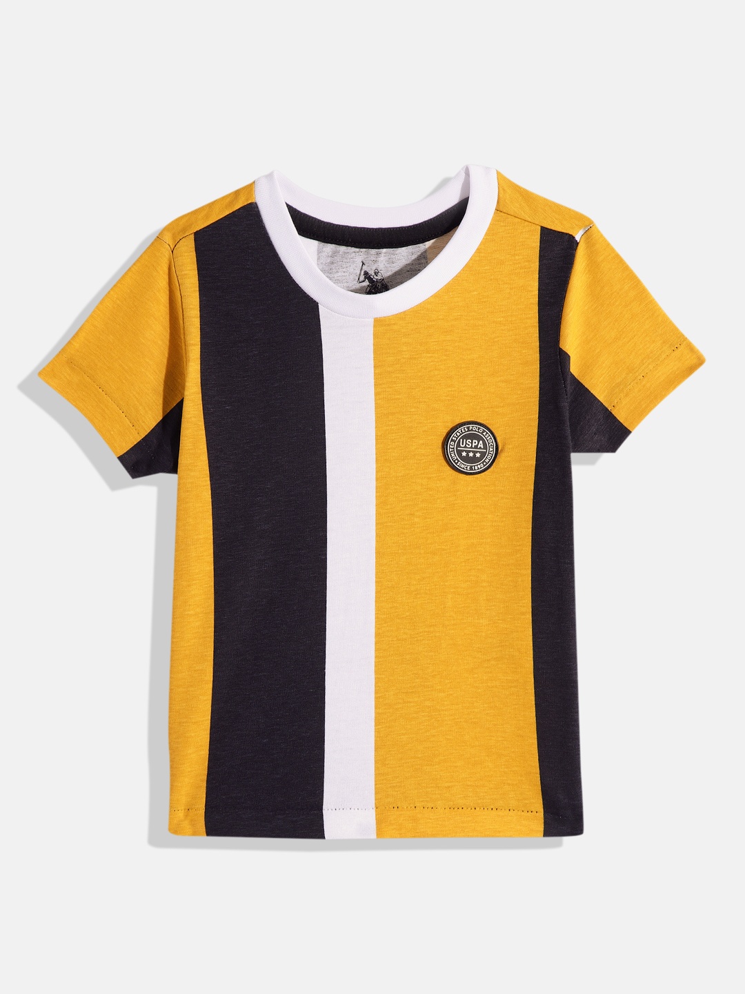 U.S. Polo Assn. Kids Boys Striped Pure Cotton T-shirt, Yellow