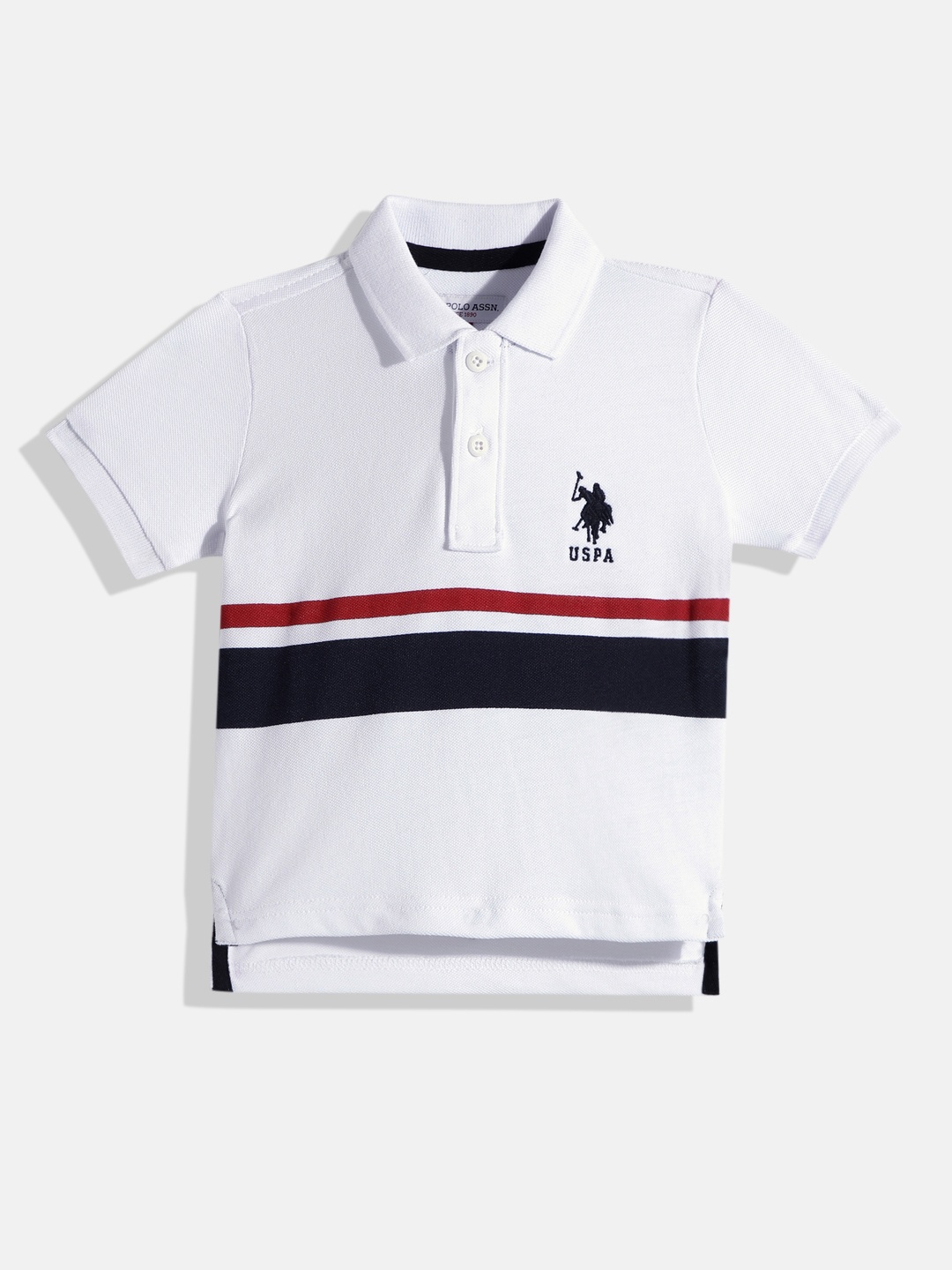 

U.S. Polo Assn. Kids Boys Striped Pure Cotton Polo Collar T-shirt, White