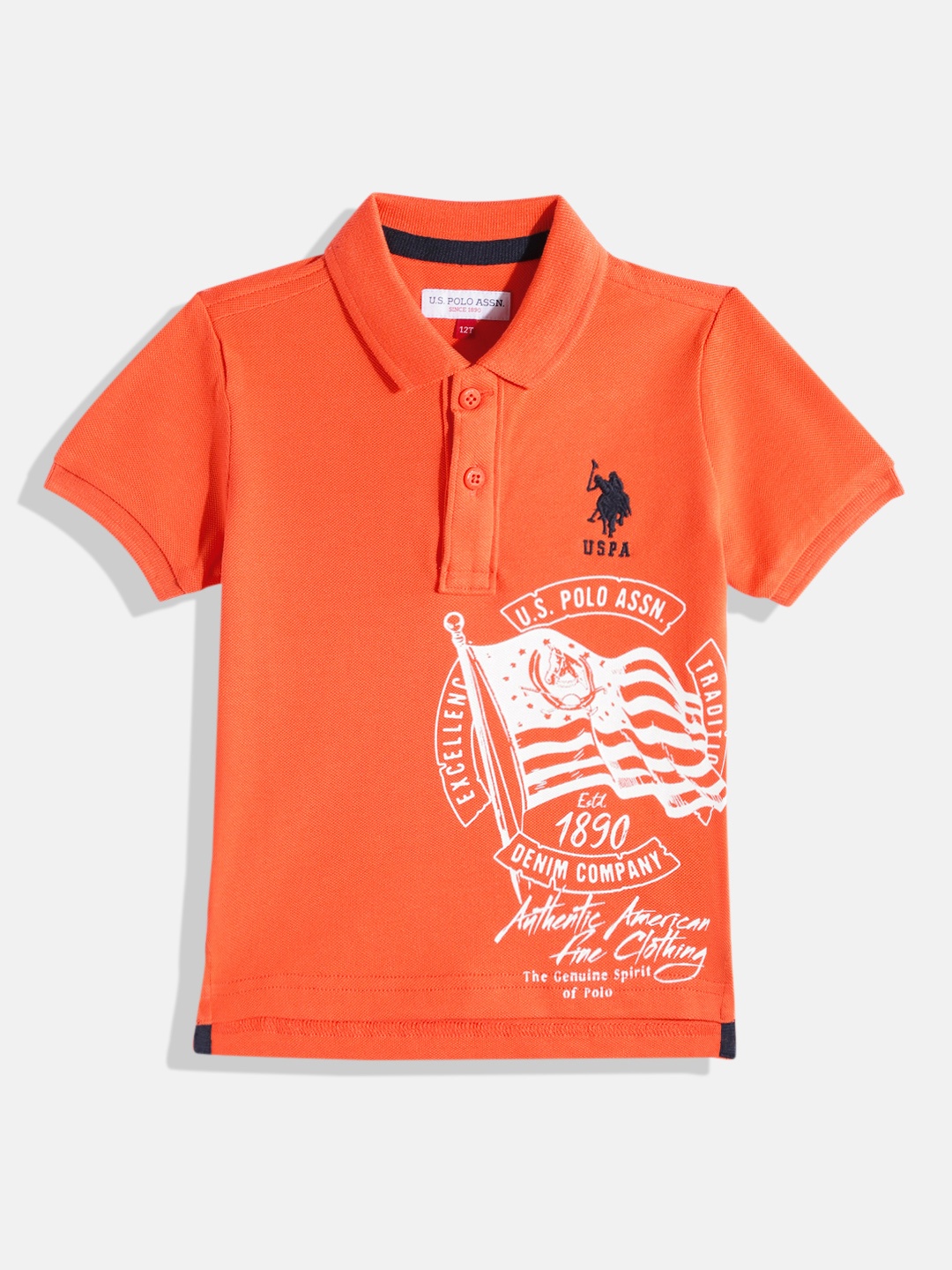 

U.S. Polo Assn. Kids Boys Graphic Printed Polo Collar Pure Cotton T-shirt, Orange