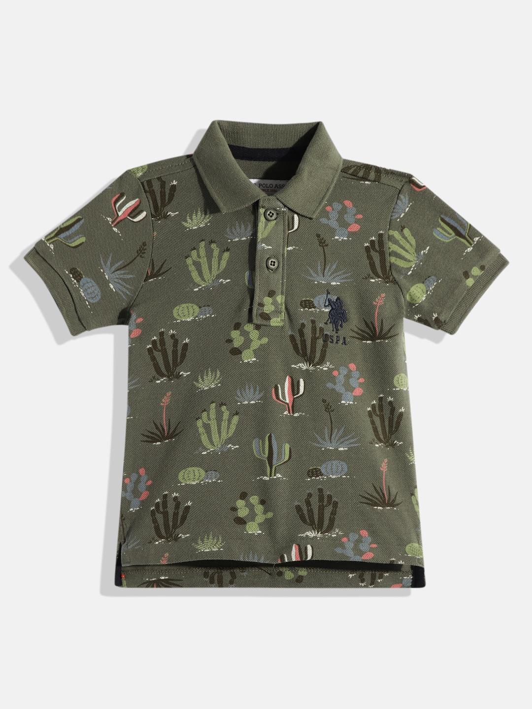 

U.S. Polo Assn. Kids Boys Printed Pure Cotton Polo Collar T-shirt, Green