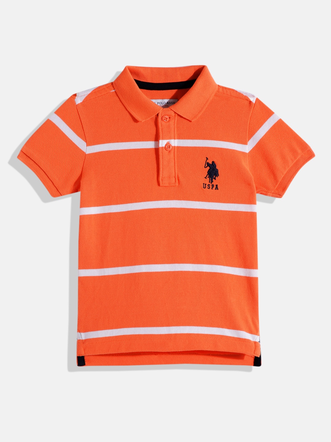 

U.S. Polo Assn. Kids Boys Striped Pure Cotton Polo Collar T-shirt, Orange