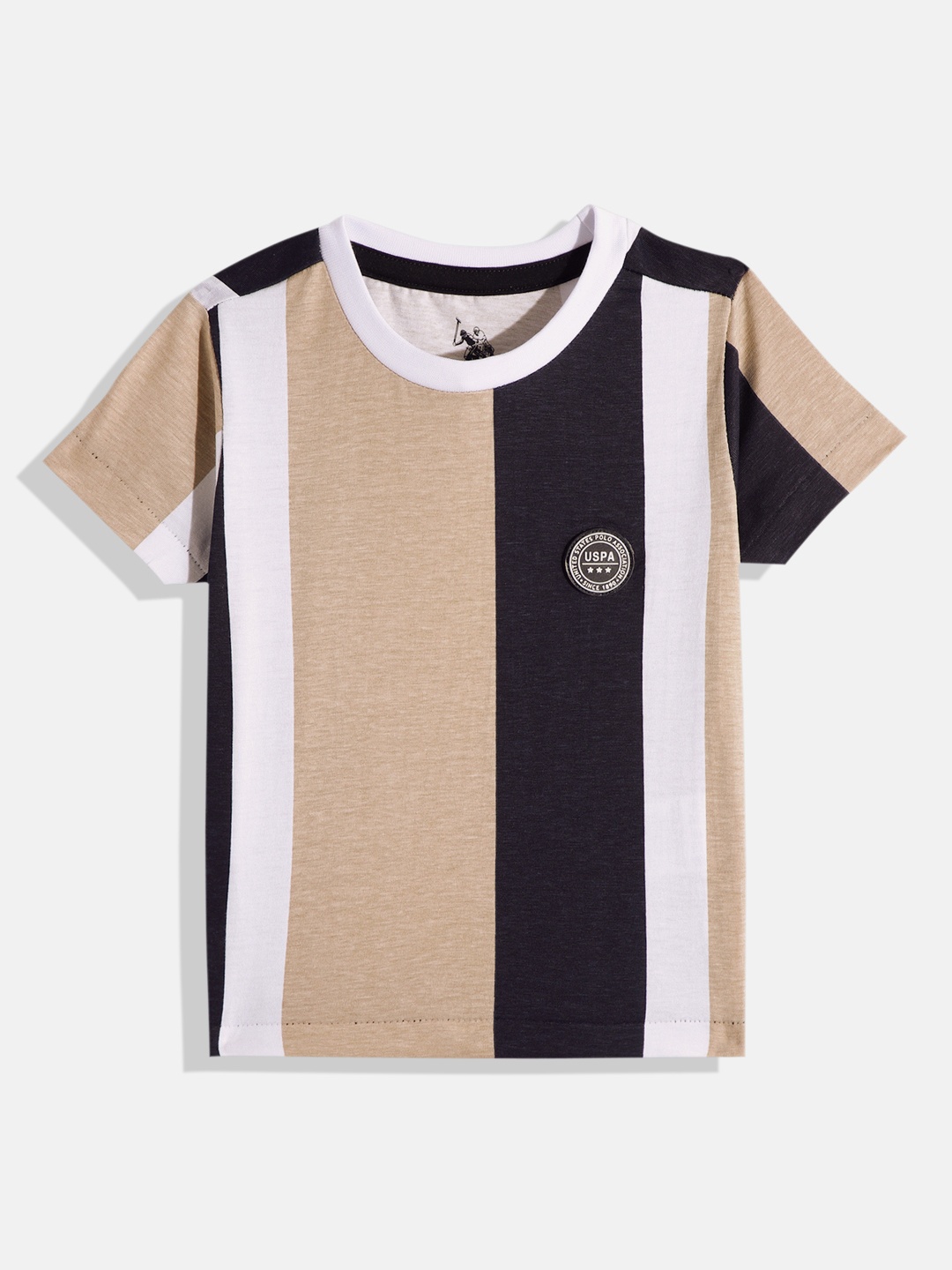 U.S. Polo Assn. Kids Boys Striped Pure Cotton T-shirt, Beige
