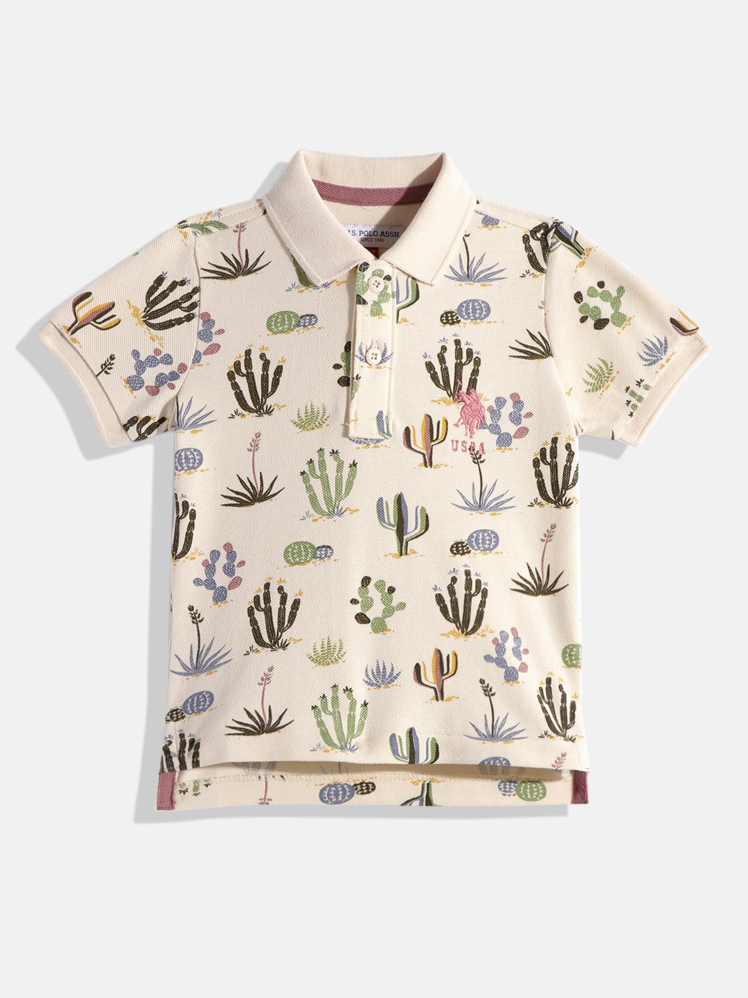 

U.S. Polo Assn. Kids Boys Conversational Print knitted Polo Collar Pure Cotton T-shirt, Beige