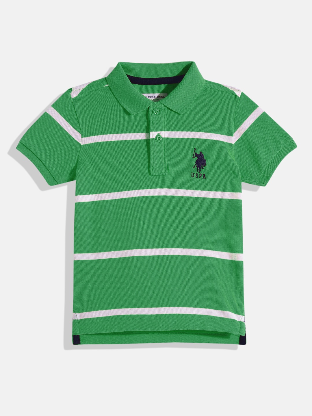 

U.S. Polo Assn. Kids Boys Striped Polo Collar Pure Cotton T-shirt, Green