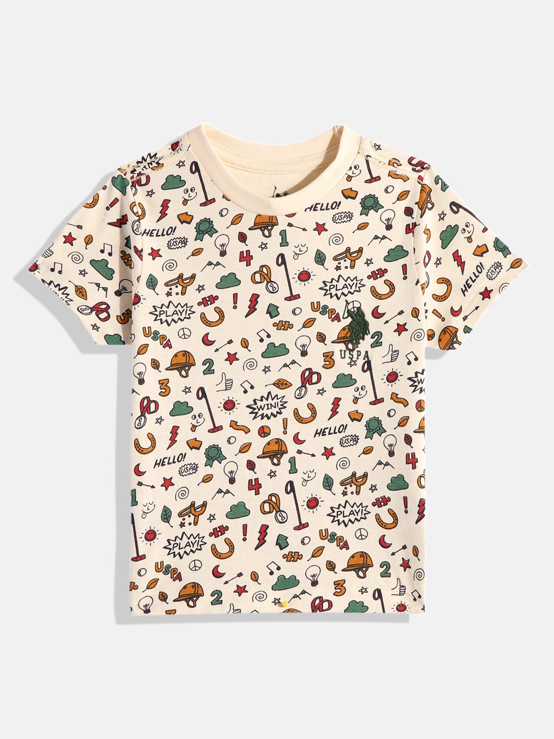 

U.S. Polo Assn. Kids Boys Conversational Printed Pure Cotton T-shirt, Beige