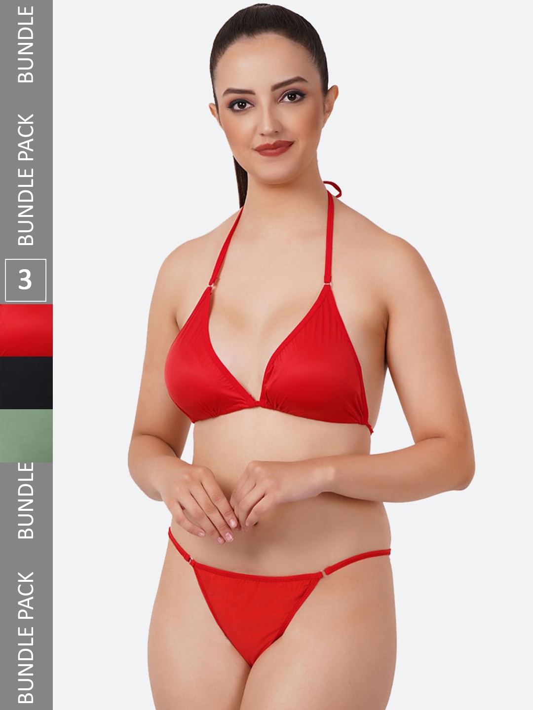 

Fleurt Pack Of 3 Bikini Set, Red