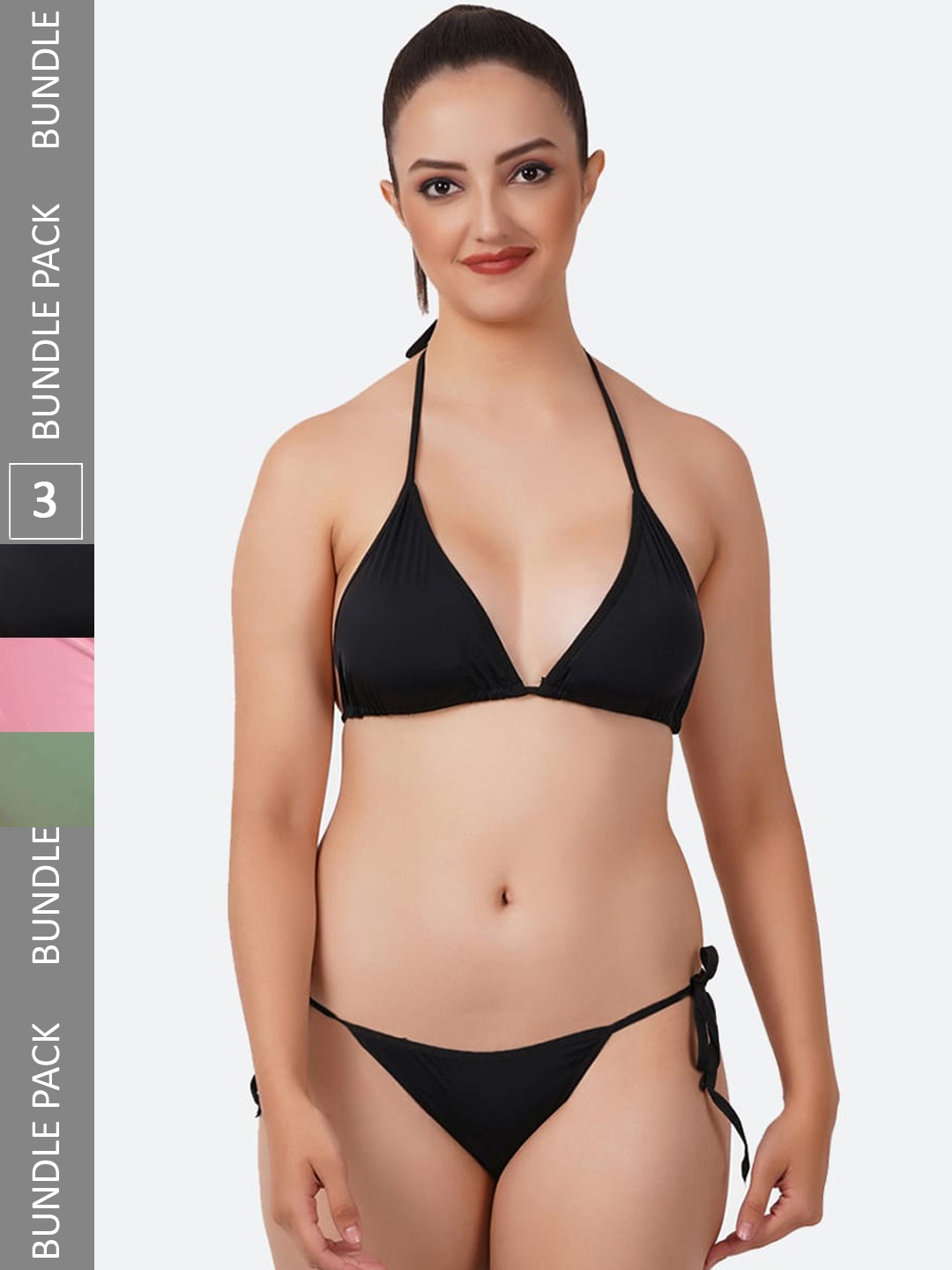 

Fleurt Pack Of 3 Assorted Bikini Set, Black