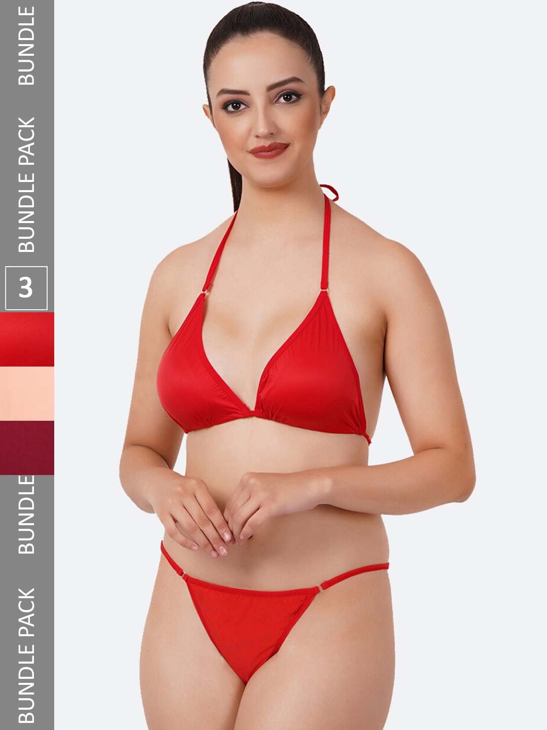 

Fleurt Pack Of 3 Bikini Set, Red