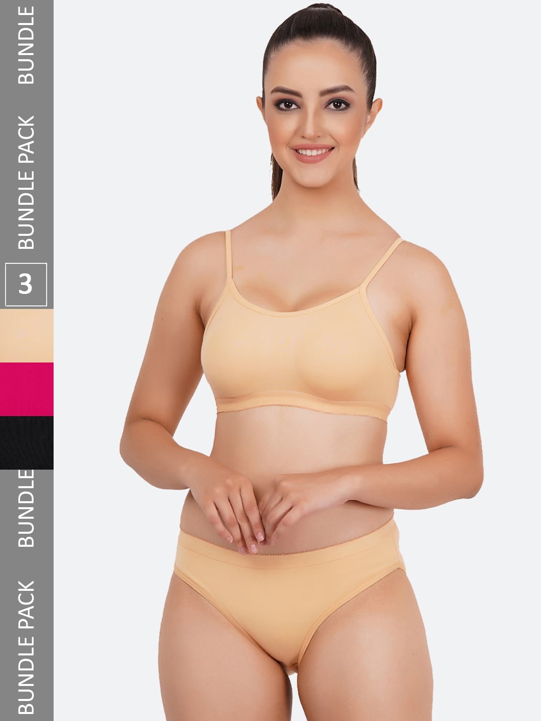 

Fleurt Pack Of 3 Cotton Lingerie Set, Cream