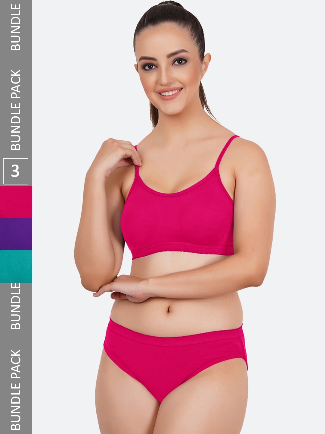 

Fleurt Pack Of 3 Cotton Lingerie Set, Pink