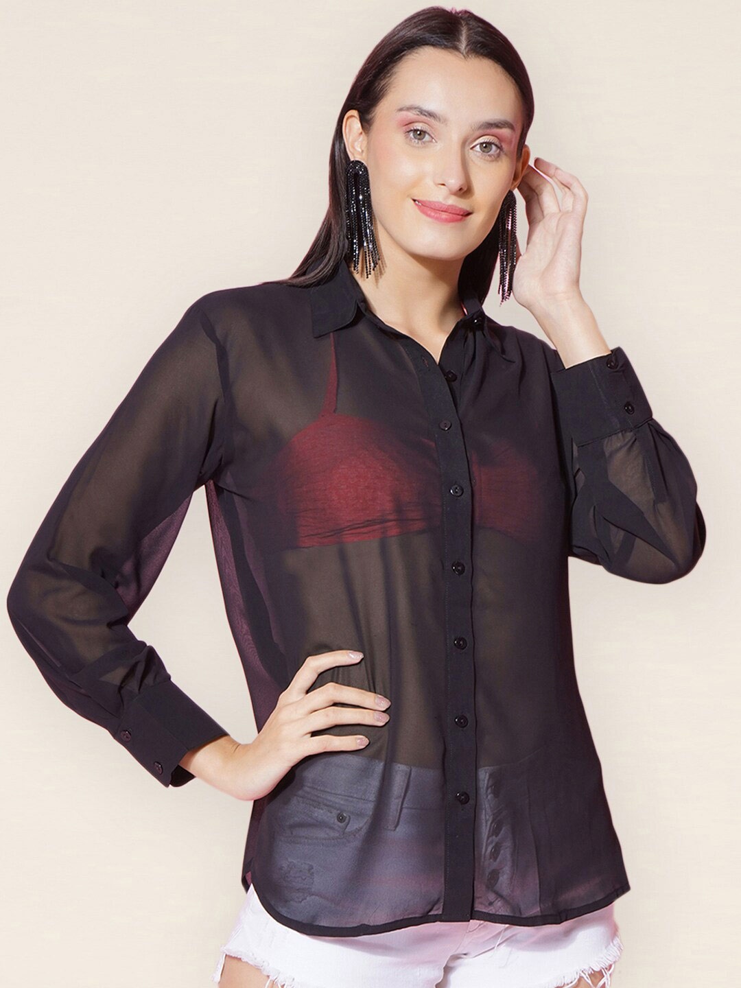 

VESTIDO MODAS Regular Fit Sheer Shirt, Black
