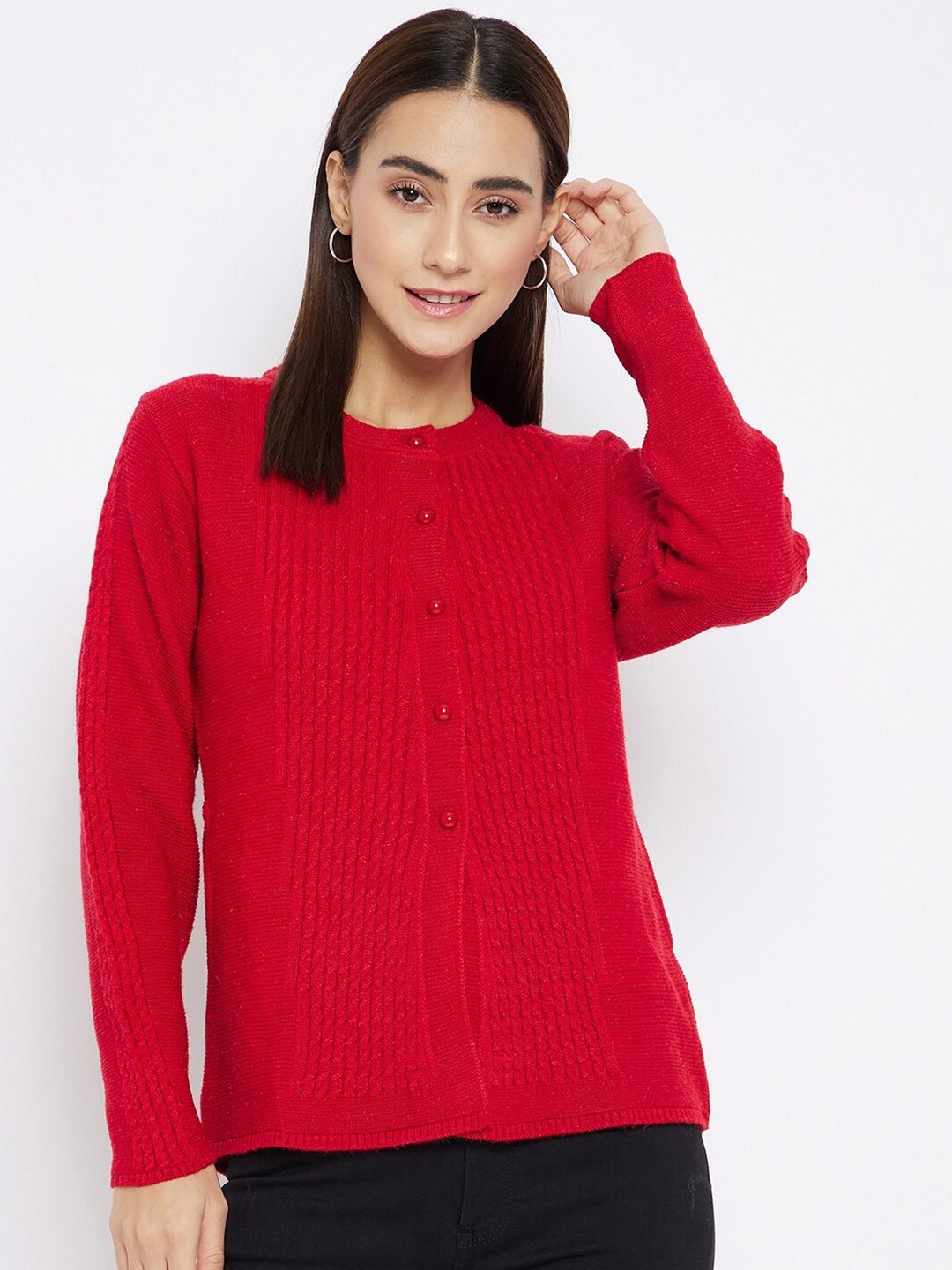 

CLAPTON Cable Knit Woollen Cardigan, Red