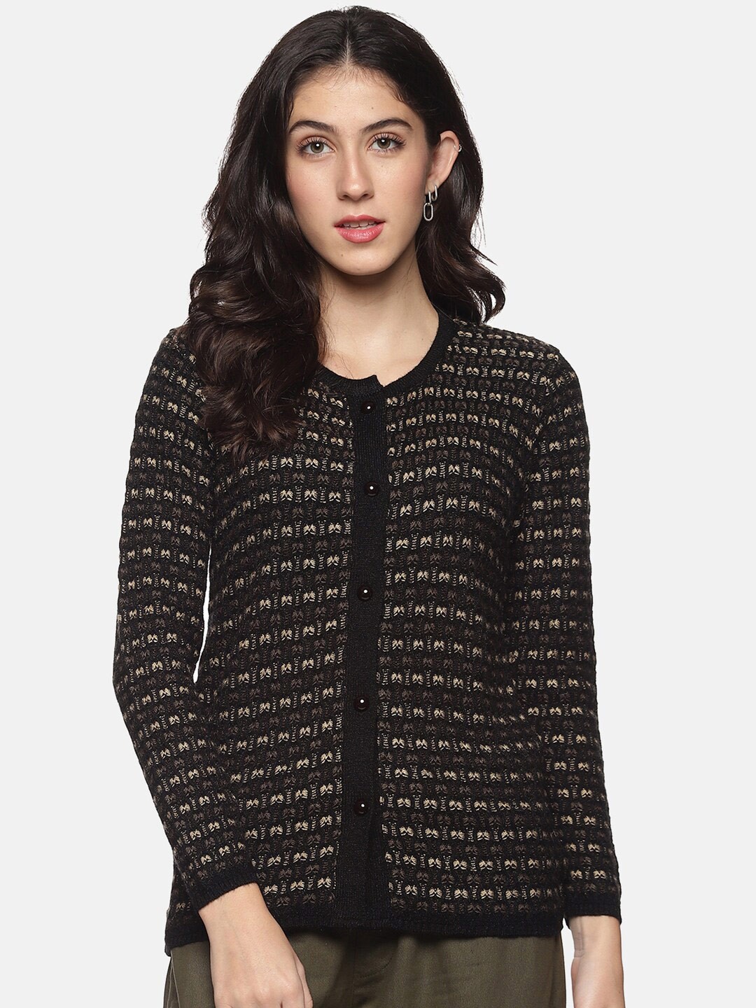 

CLAPTON Cable Knit Woollen Cardigan With Applique Detail, Black
