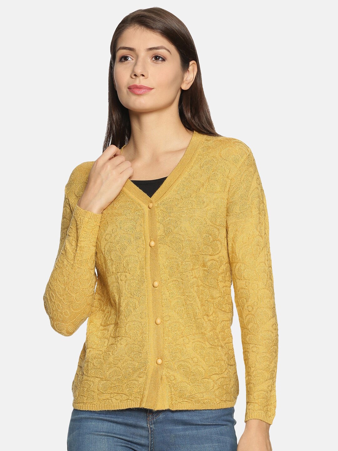 

CLAPTON Cable Knit Woollen Cardigan With Applique Detail, Yellow