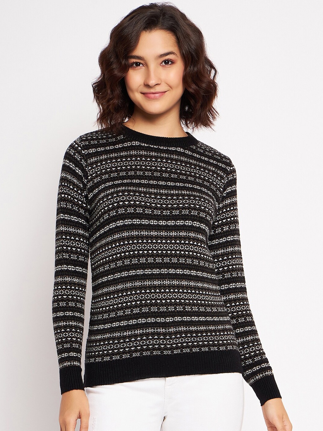 

CLAPTON Striped Woollen Cardigan With Applique Detail, Black