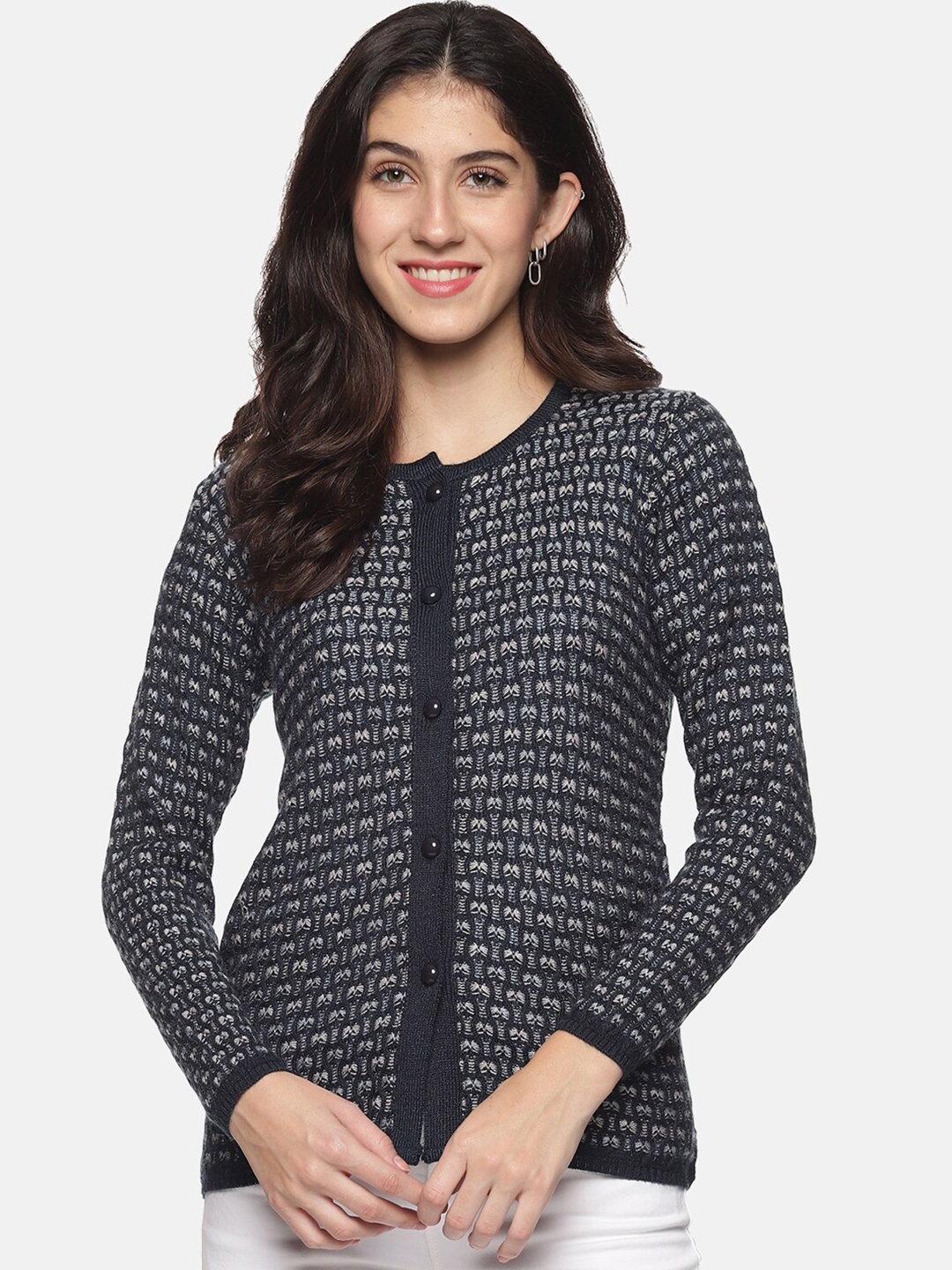 

CLAPTON Cable Knit Woollen Cardigan With Applique Detail, Navy blue