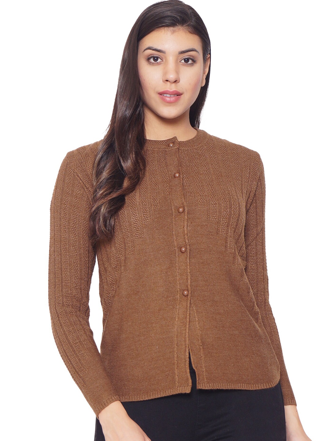 

CLAPTON Cable Knit Woollen Cardigan With Applique Detail, Brown
