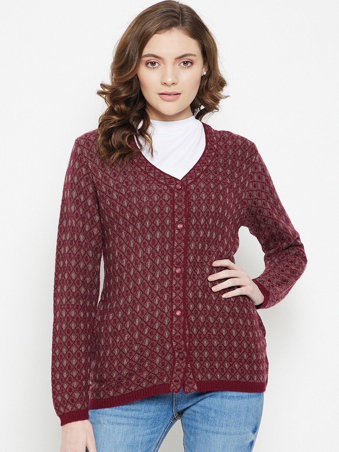 

CLAPTON Cable Knit Woollen Cardigan with Applique Detail, Maroon