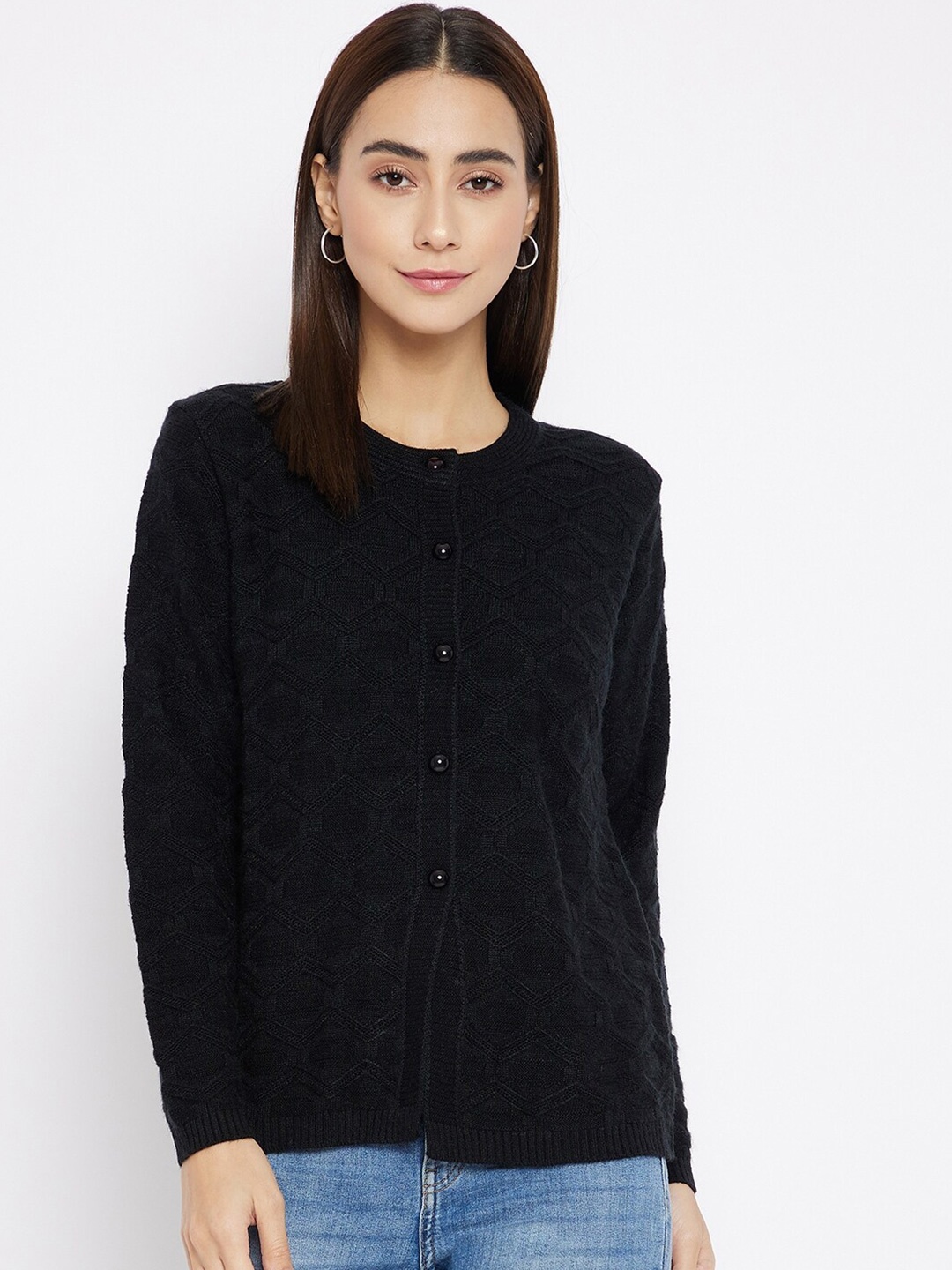 

CLAPTON Cable Knit Woollen Cardigan With Applique Detail, Black