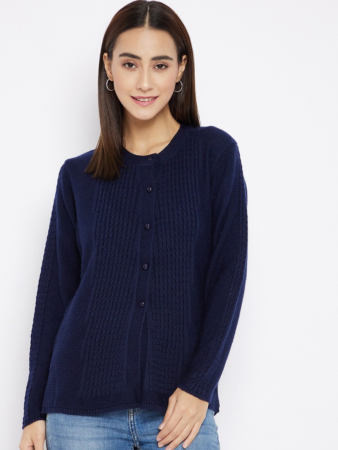 

CLAPTON Cable Knit Woollen Cardigan, Navy blue