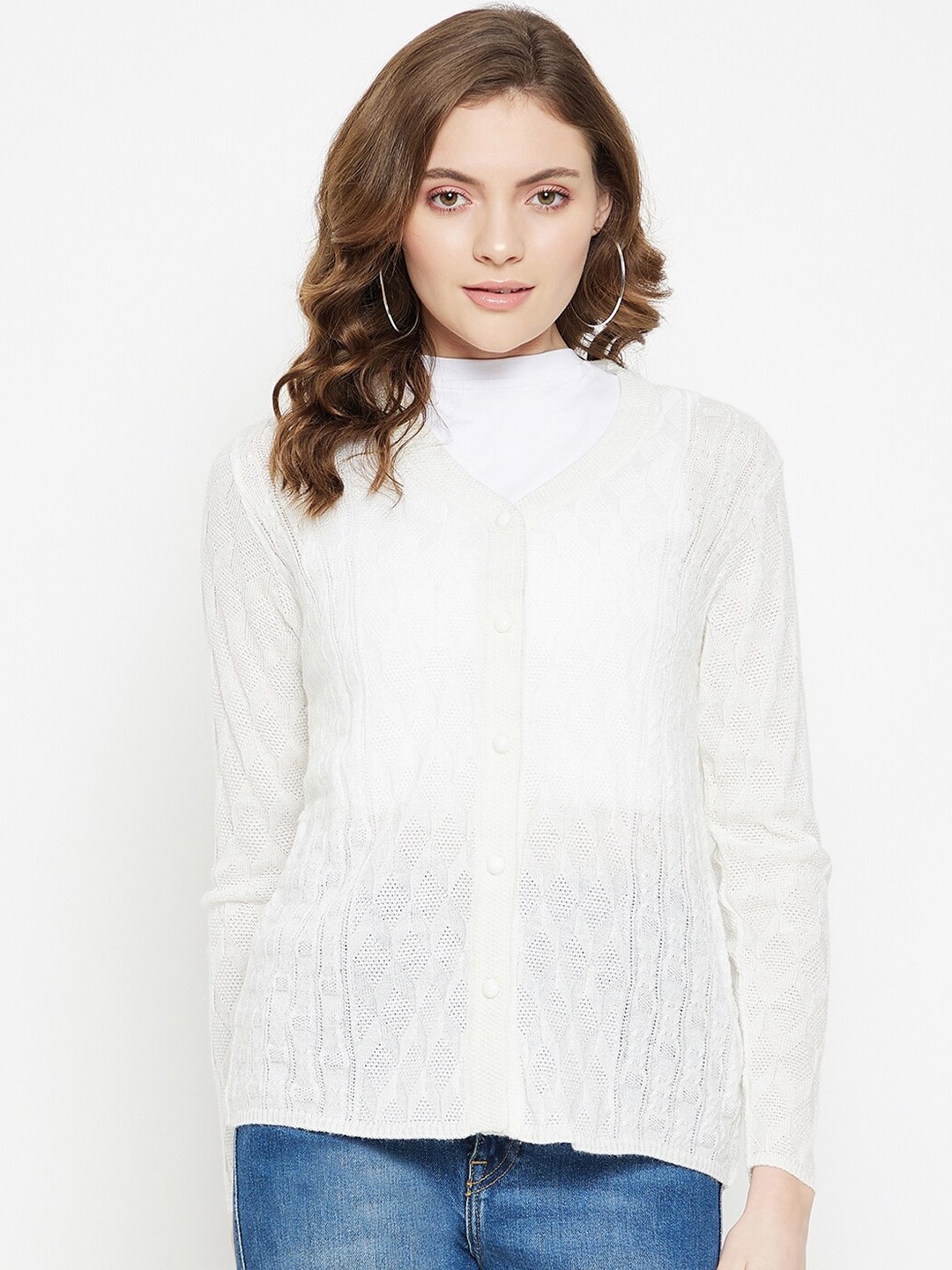 

CLAPTON Open Knit Ribbed Knitted Wool Cardigan, White