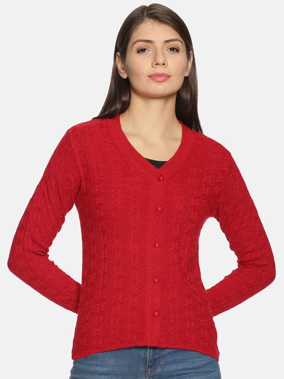 

CLAPTON Cable Knit Ribbed Knitted Wool Cardigan, Red