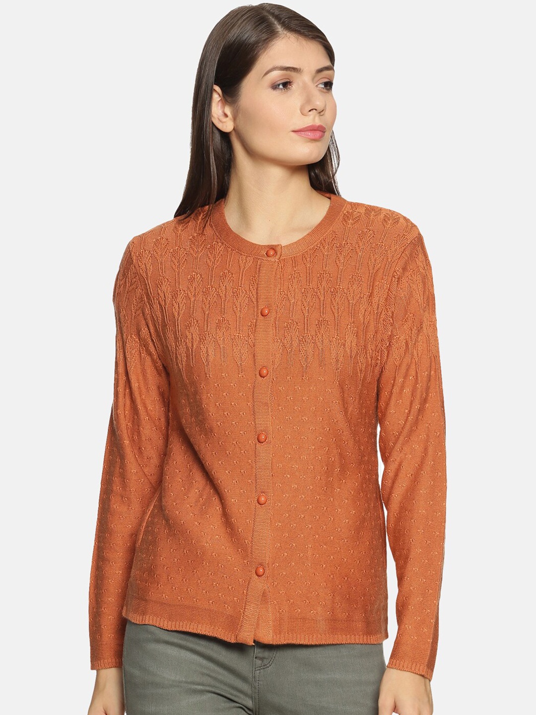 

CLAPTON Cable Knit Ribbed Knitted Wool Cardigan, Orange