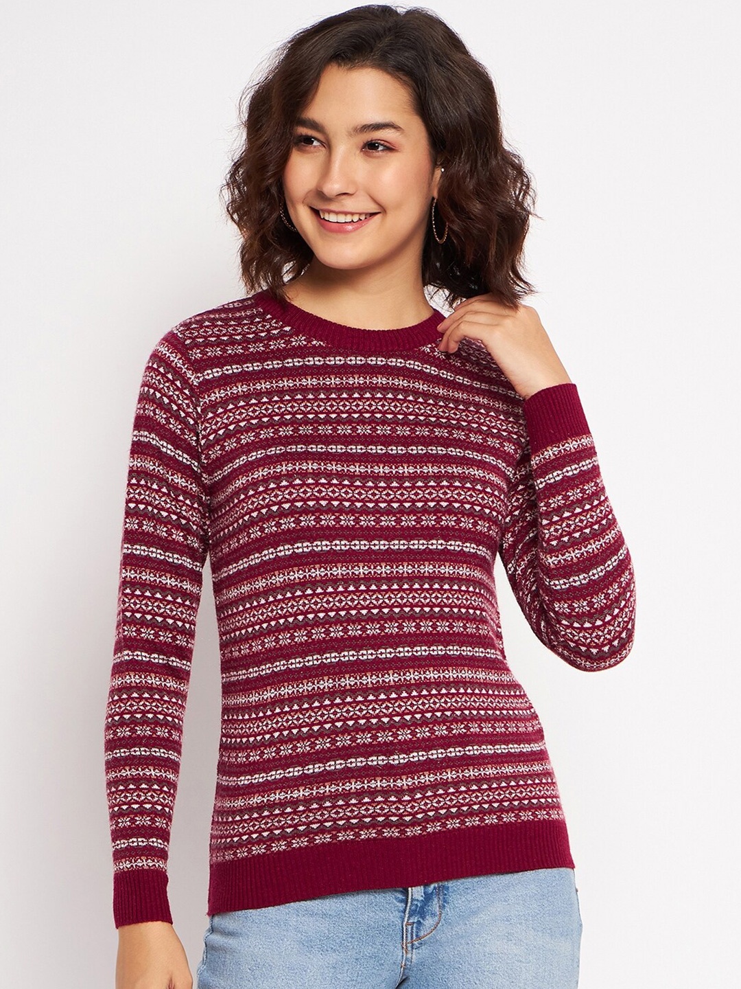 

CLAPTON Cable Knit Ribbed Knitted Wool Pullover, Maroon