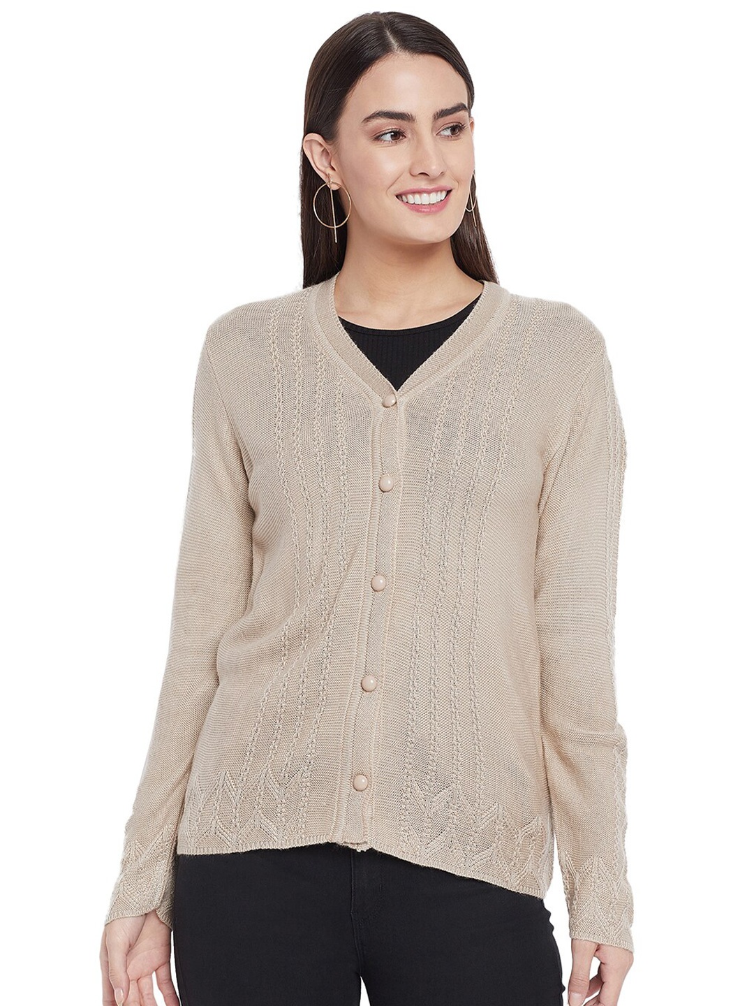 

CLAPTON Cable Knit Ribbed Knitted Wool Cardigan, Camel brown
