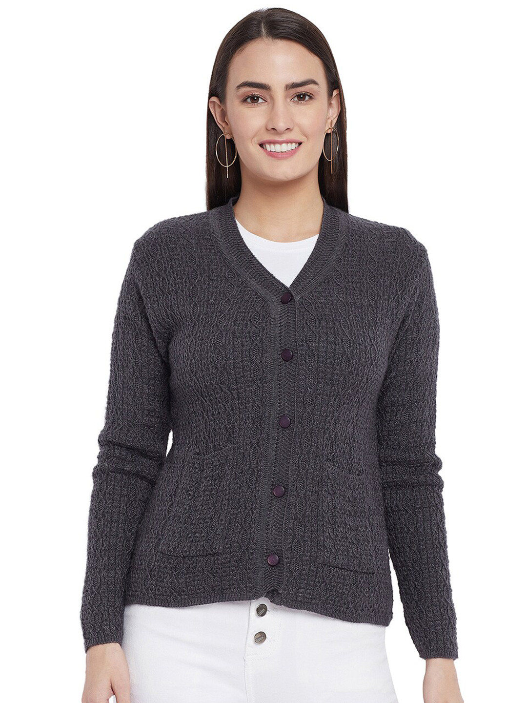 

CLAPTON Cable Knit Ribbed Knitted Wool Cardigan, Grey