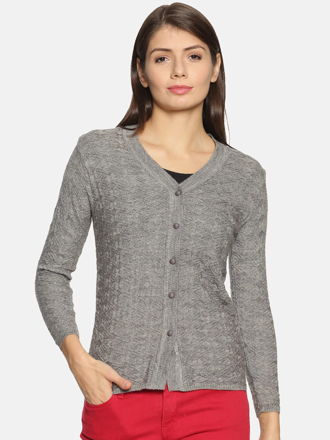 

CLAPTON Cable Knit Ribbed Knitted Wool Cardigan, Grey