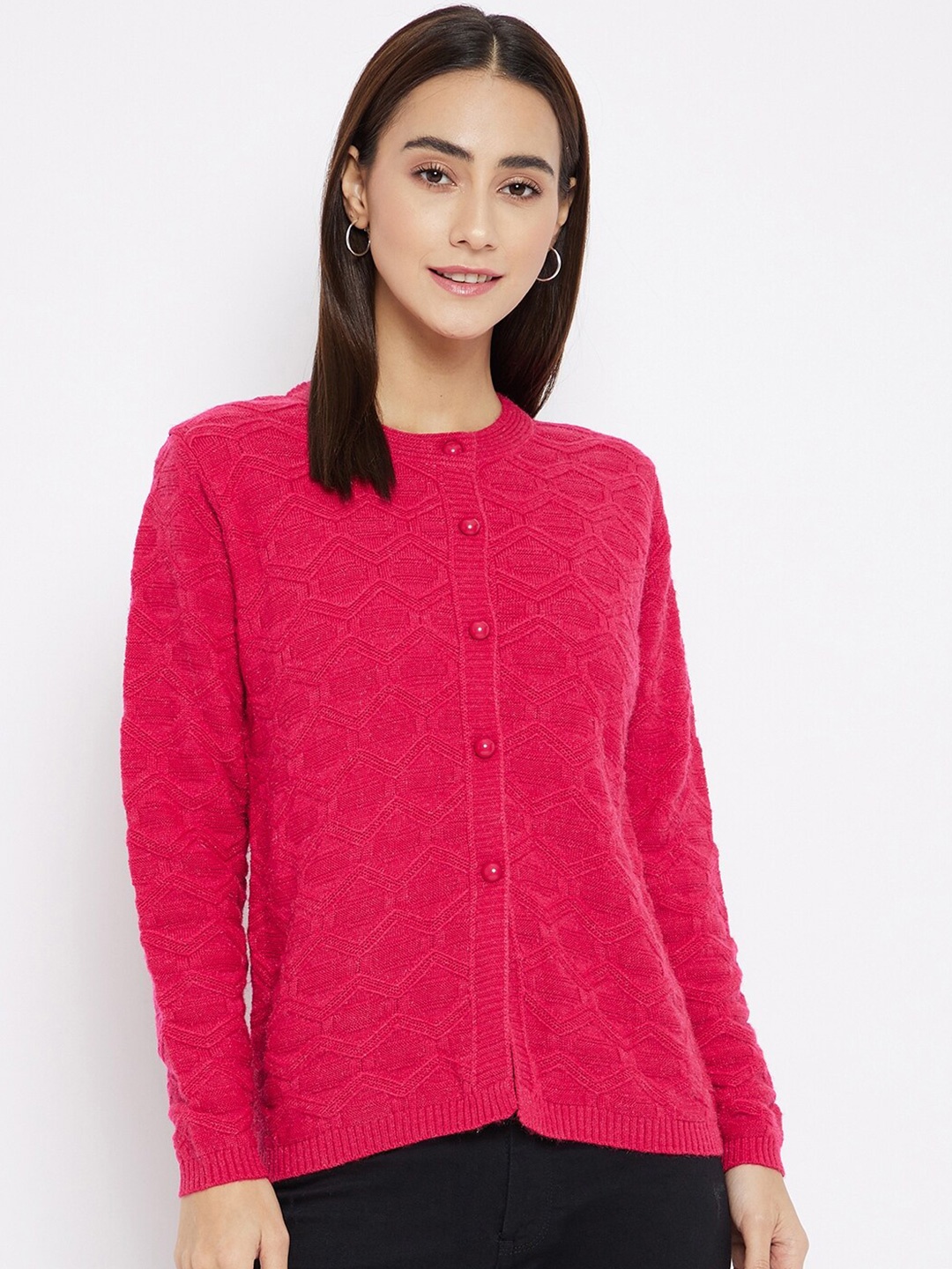 

CLAPTON Cable Knit Ribbed Knitted Wool Cardigan, Pink