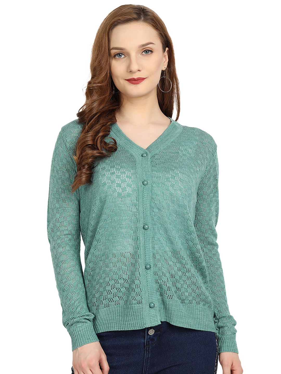 

CLAPTON Open Knit Ribbed Knitted Wool Cardigan, Sea green