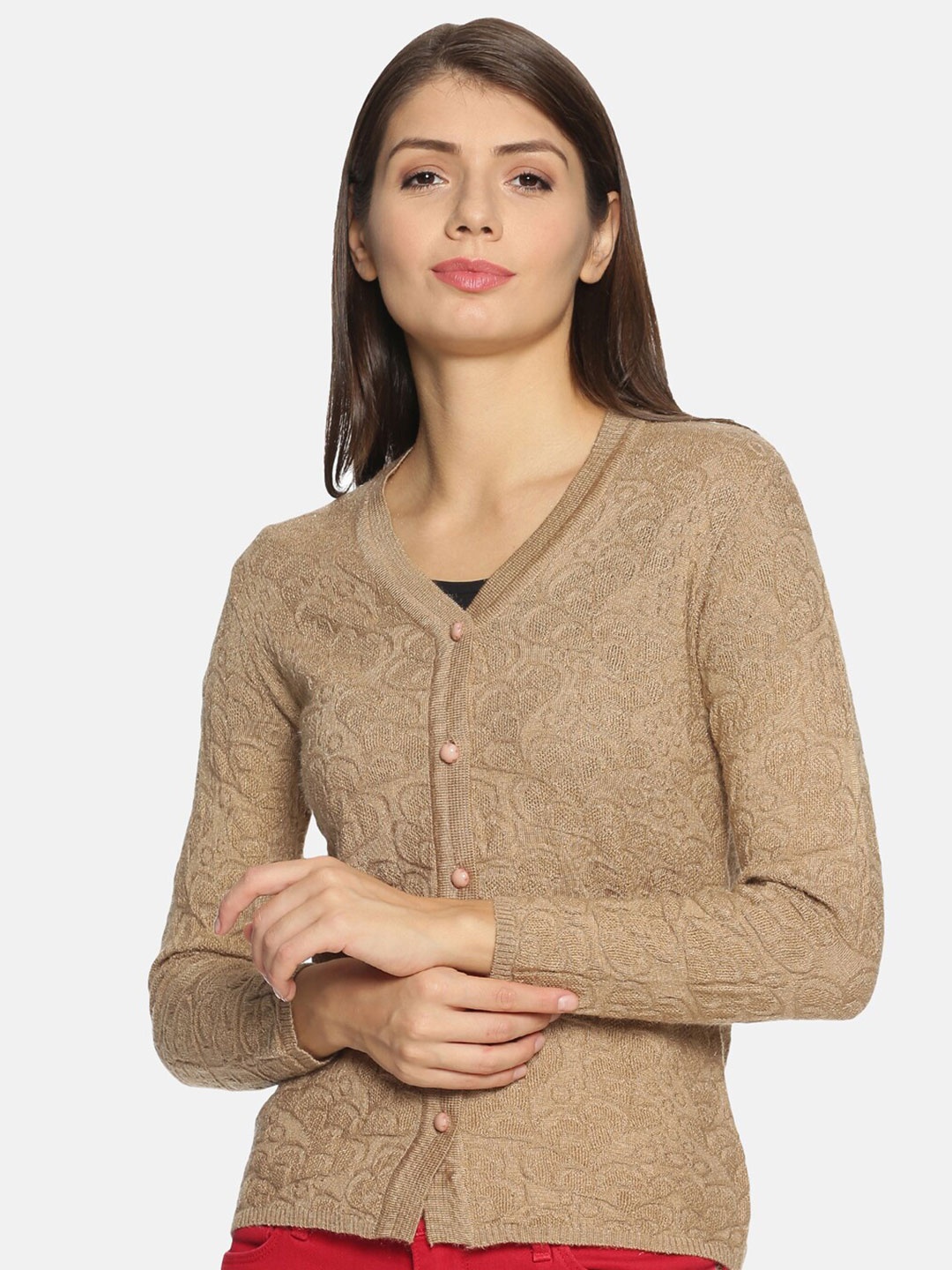 

CLAPTON Cable Knit Ribbed Knitted Wool Cardigan, Beige