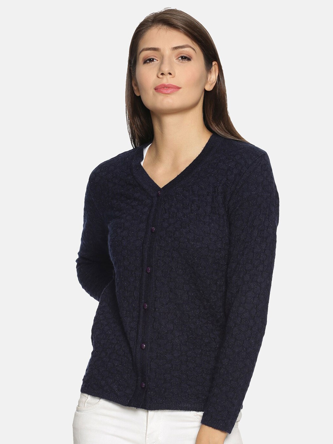 

CLAPTON Cable Knit Ribbed Knitted Wool Cardigan, Navy blue