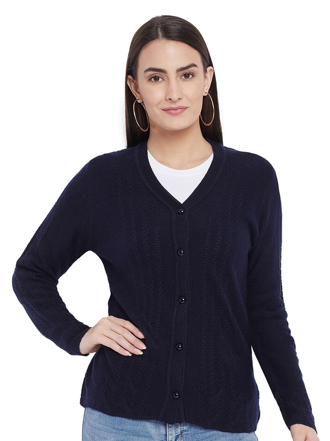 

CLAPTON Cable Knit Ribbed Knitted Wool Cardigan, Navy blue