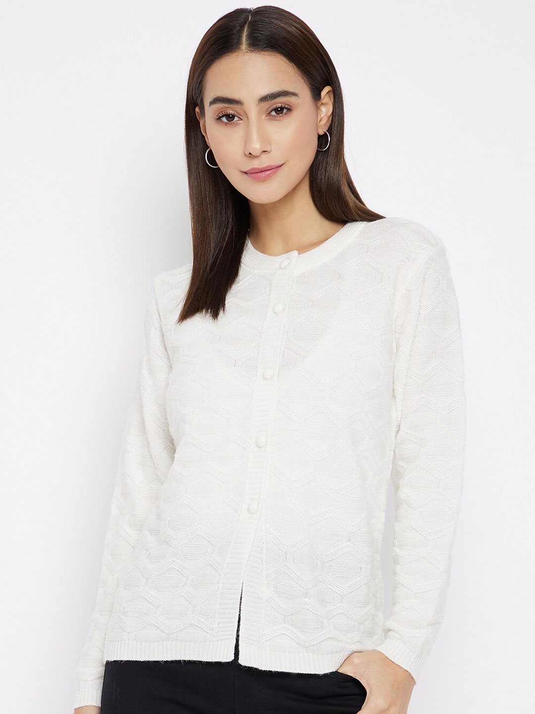 

CLAPTON Cable Knit Ribbed Knitted Wool Cardigan, White