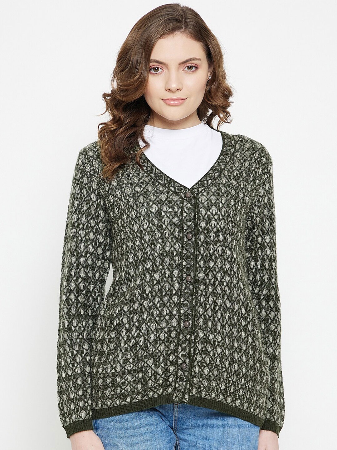 

CLAPTON Cable Knit Ribbed Knitted Wool Cardigan, Green