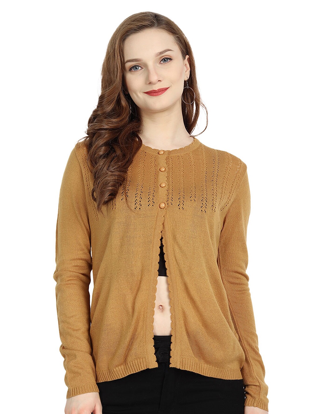 

CLAPTON Open Knit Ribbed Knitted Wool Cardigan, Brown