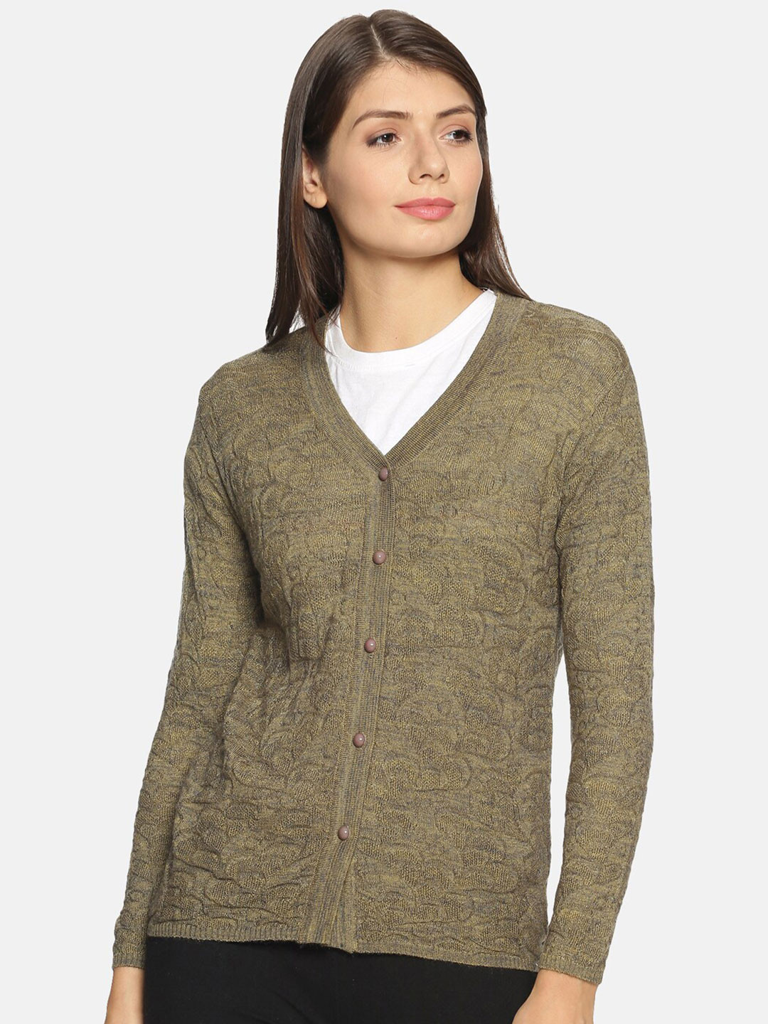 

CLAPTON Cable Knit Ribbed Knitted Wool Cardigan, Green