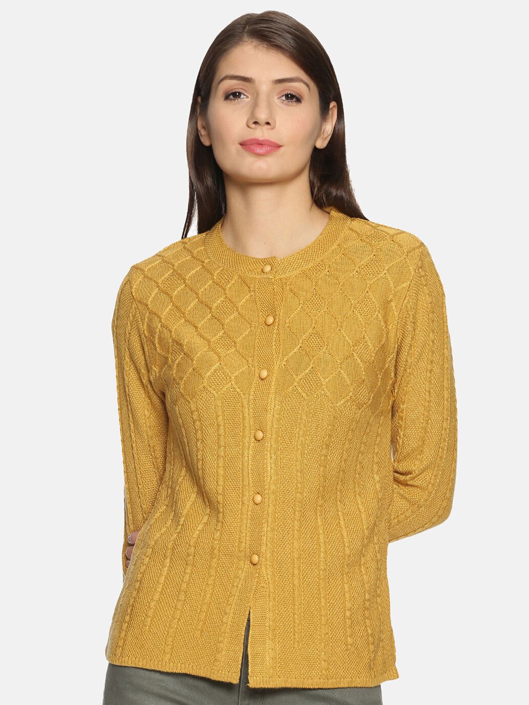 

CLAPTON Cable Knit Ribbed Knitted Wool Cardigan, Mustard