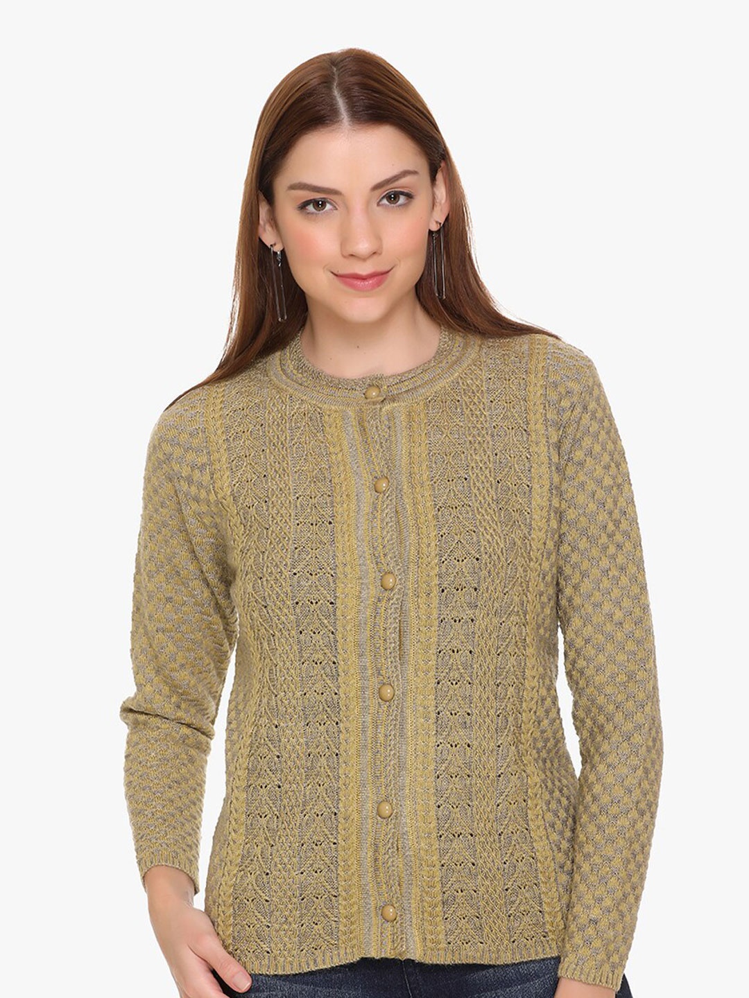 

CLAPTON Cable Knit Ribbed Knitted Wool Cardigan, Mustard