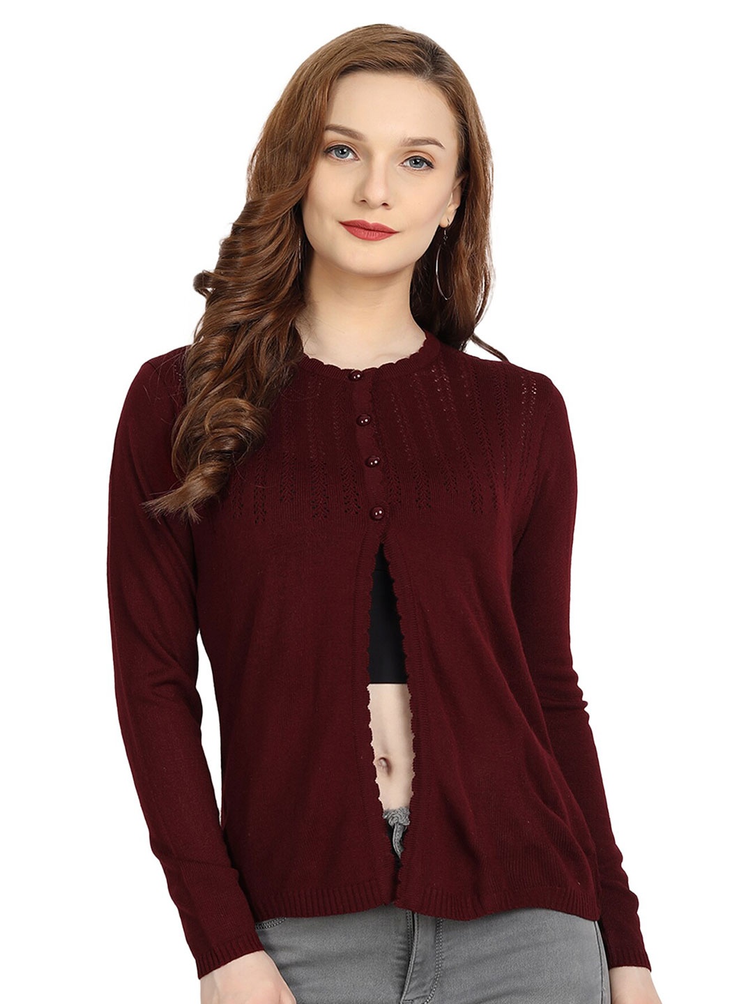 

CLAPTON Open Knit Ribbed Knitted Wool Cardigan, Burgundy