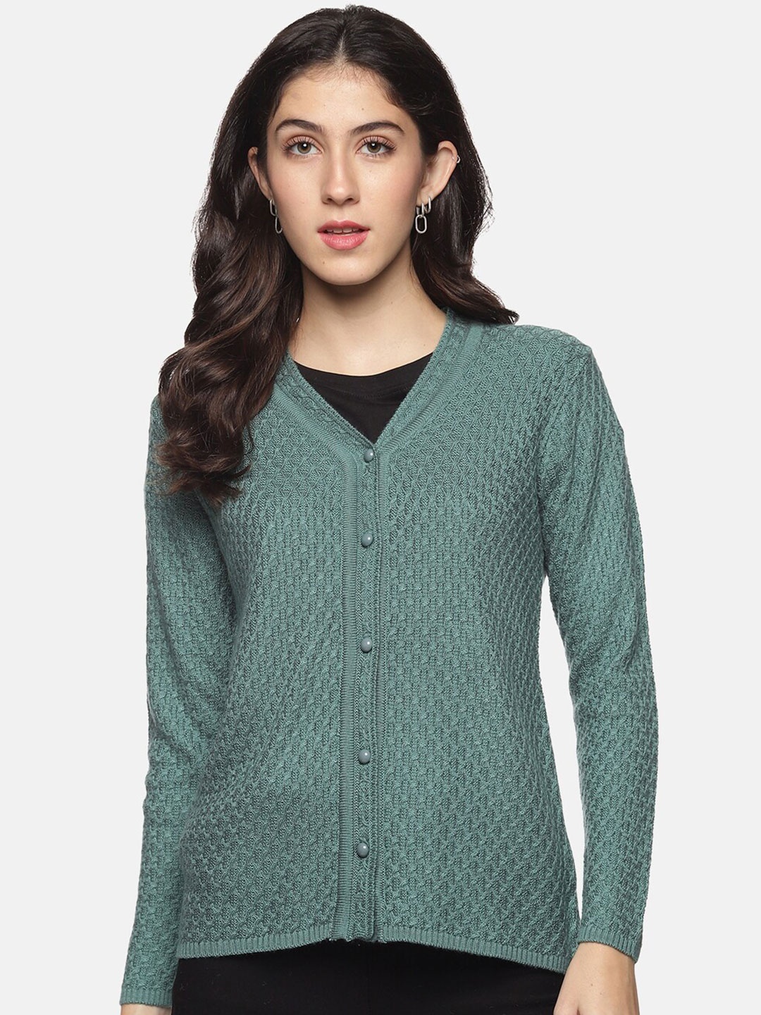 

CLAPTON Cable Knit Ribbed Knitted Wool Cardigan, Blue