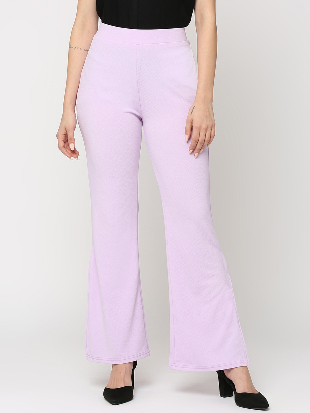 

Smarty Pants Women Comfort Flared High-Rise Lint Free Formal Bootcut Trousers, Lavender