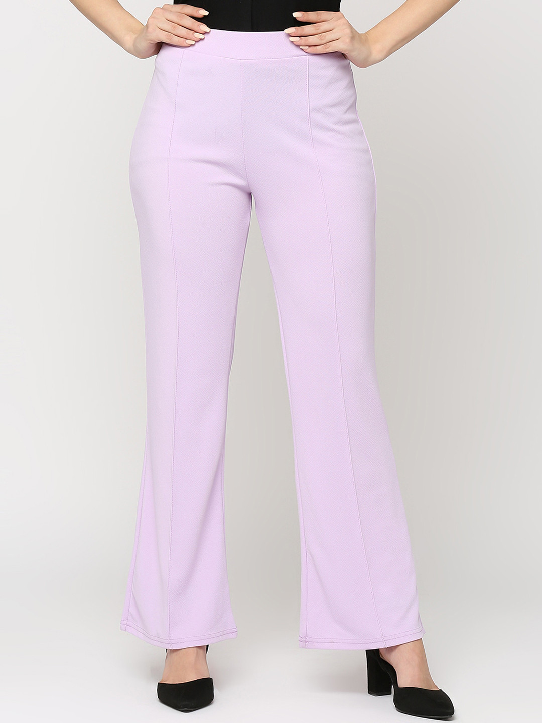 

Smarty Pants Women Comfort Flared High-Rise Lint Free Formal Bootcut Trousers, Lavender