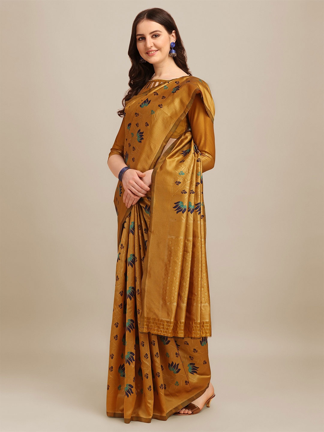 

Mitera Yellow & Gold-Toned Woven Design Zari Silk Cotton Banarasi Saree