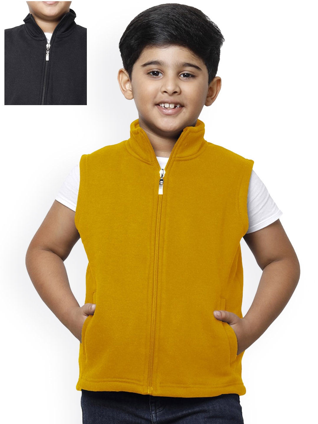 

IndiWeaves Boys Mock Collar Reversible Bomber Jacket, Yellow