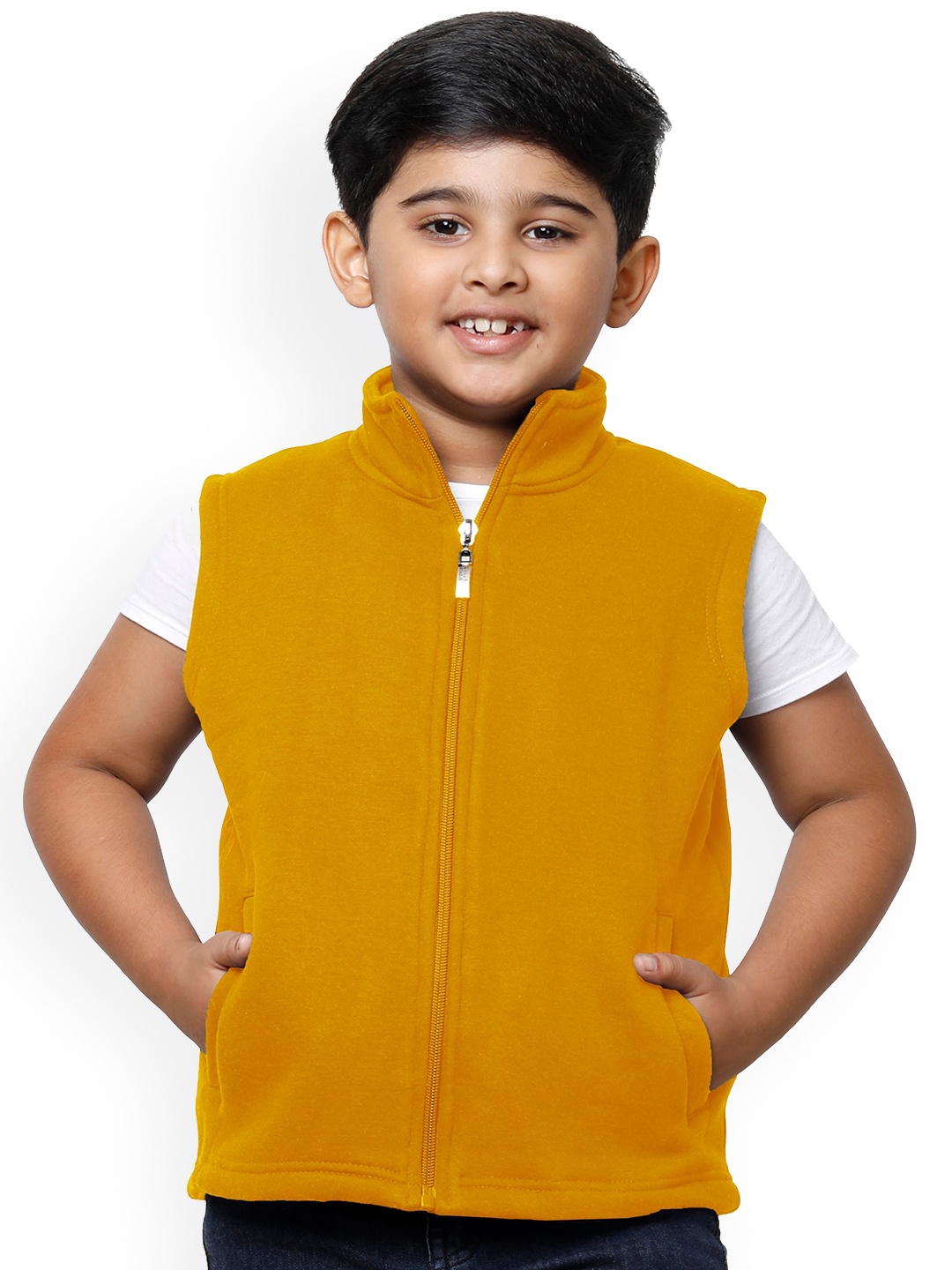 

IndiWeaves Boys Mock Collar Lightweight Bomber Jacket, Yellow